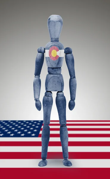 Wood figure mannequin with US state flag bodypaint - Colorado — Stock Photo, Image