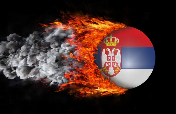 Flag with a trail of fire and smoke - Serbia — Stock Photo, Image