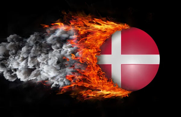 Flag with a trail of fire and smoke - Denmark — Stock Photo, Image