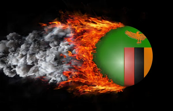 Flag with a trail of fire and smoke - Zambia — Stock Photo, Image