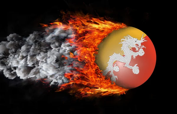 Flagge mit einer Spur von Feuer und Rauch - bhutan — Stockfoto