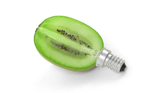Kiwi lightbulb, concept of green energy — Stock Photo, Image