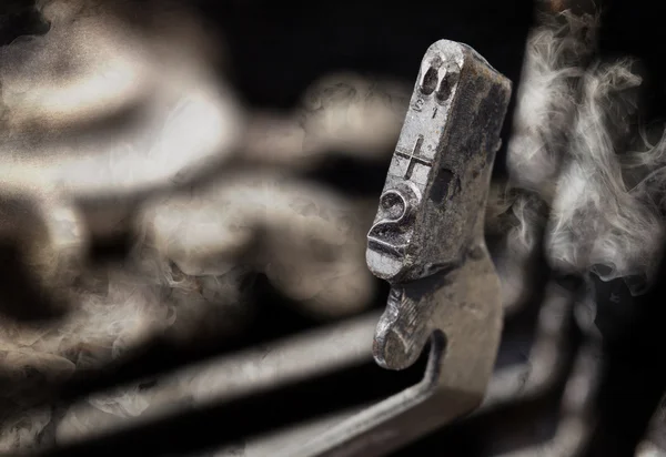 2 hammer - old manual typewriter - mystery smoke — Stock Photo, Image