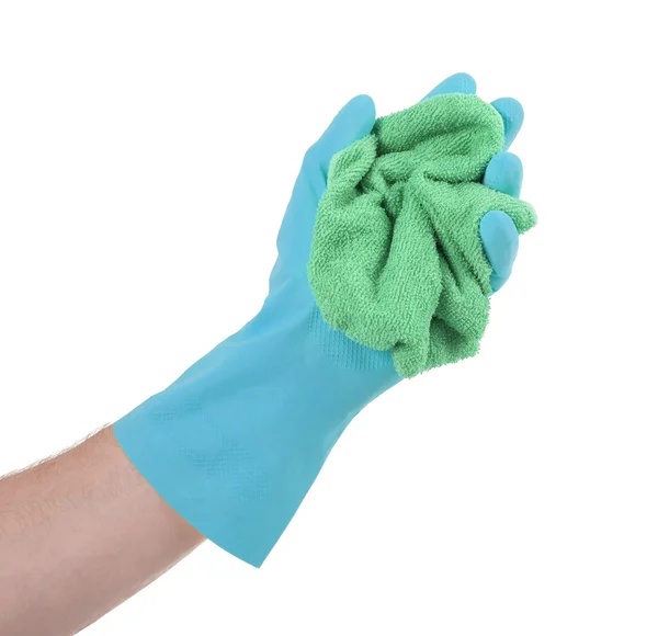 Kéz a gumi kesztyű, készen áll a takarítás — Stock Fotó