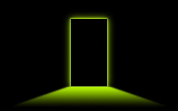 Black door with bright neonlight at the other side — Stock Photo, Image