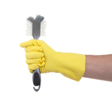 Bir çanak fırça tutarak koruma eldiven