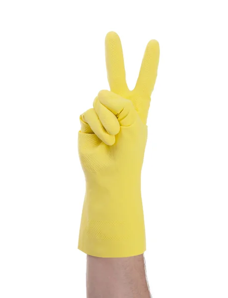 Mano en guantes de goma gestos, de cerca — Foto de Stock