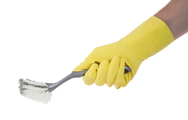 Protection glove holding a dish-brush — Stock Photo, Image