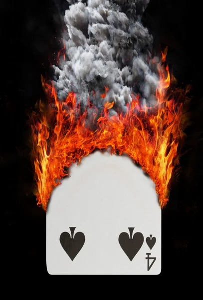 Playing card with fire and smoke — Stock Photo, Image