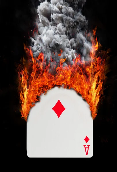 Playing card with fire and smoke — Stock Photo, Image