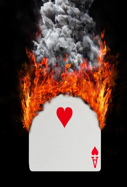 Playing card with fire and smoke — Stock Photo, Image