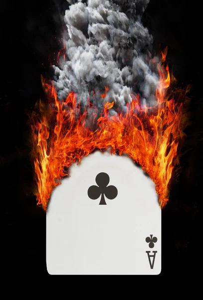 Playing card with fire and smoke — Stock Photo, Image