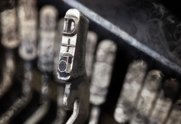 D hammer - old manual typewriter - mystery smoke — Stock Photo, Image