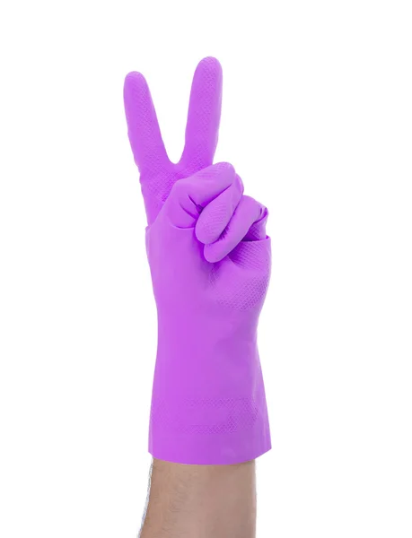 Mano en guantes de goma gestos, de cerca — Foto de Stock