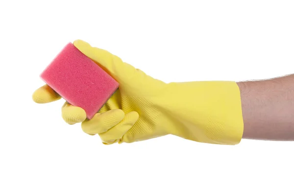 Mans hand in rubber glove with sponge isolated — Stock Photo, Image