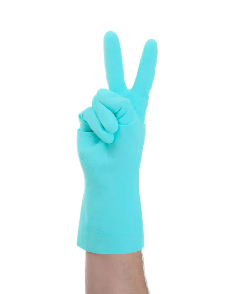 Hand in rubber gloves gesturing, close up — Stock Photo, Image