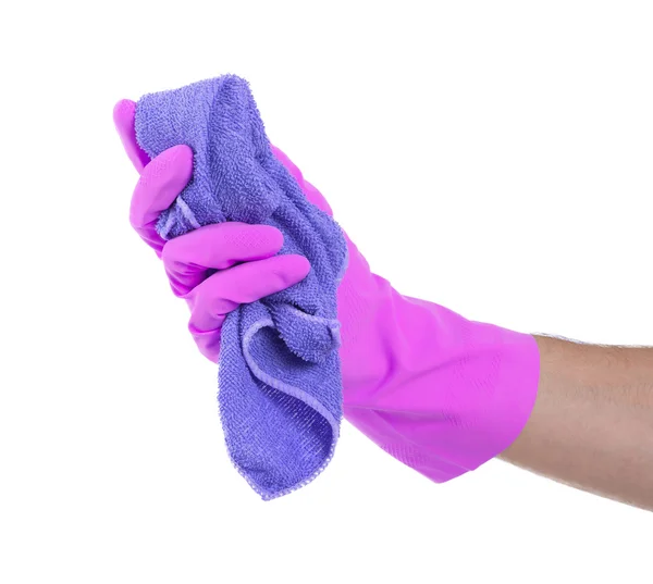 Gumikesztyű viselése kezét, és tartsa a rag (mop) — Stock Fotó