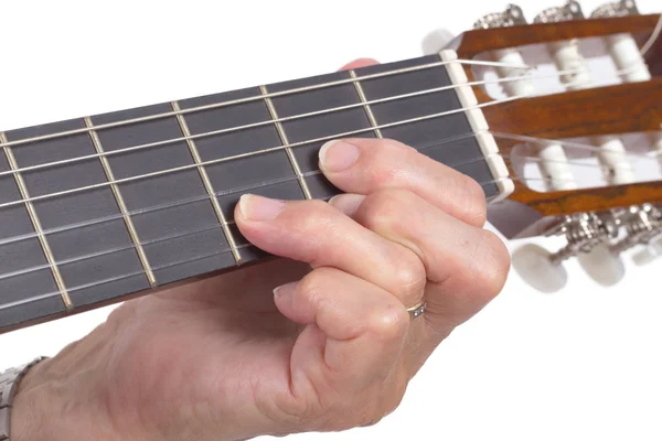 Vecchia mano e chitarra isolata — Foto Stock