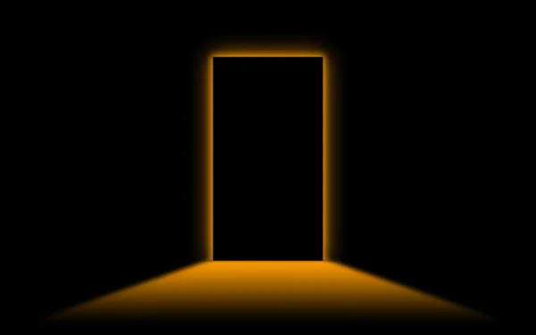 Puerta negra con neonlight brillante en el otro lado — Foto de Stock