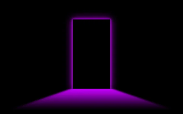 Black door with bright neonlight at the other side — Stock Photo, Image