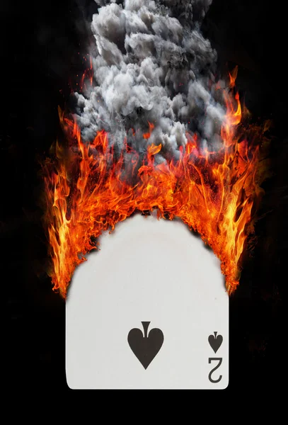 Playing card with fire and smoke — Stock Photo, Image