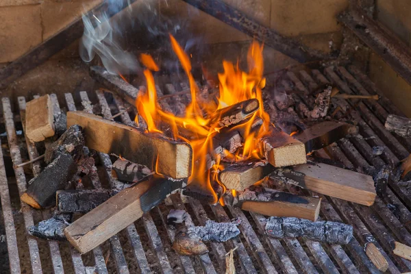 Ogień, szykując się do grilla — Zdjęcie stockowe
