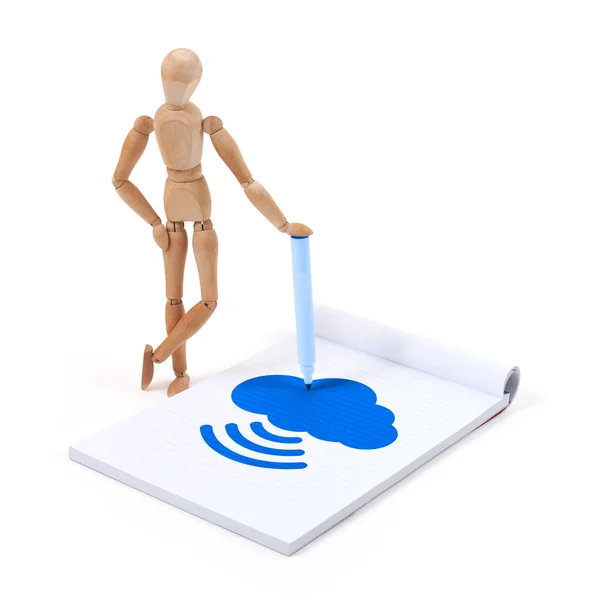 Wooden mannequin writing - Cloud — Stock Photo, Image