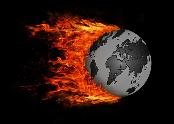 Dünya ile ateş - siyah ve gri bir iz — Stok fotoğraf