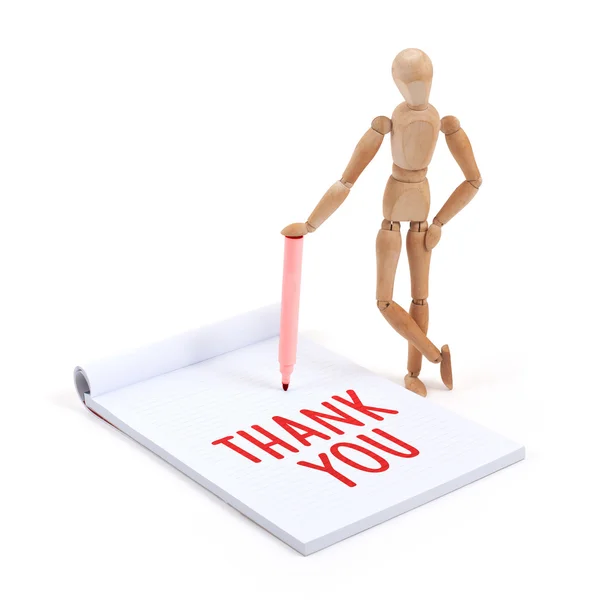 Wooden mannequin writing - Thank you — Stock Photo, Image