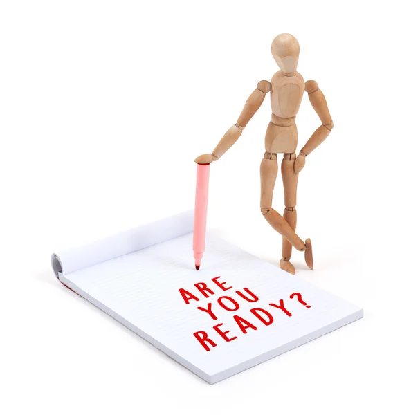 Wooden mannequin writing - Are you ready — Stock Photo, Image