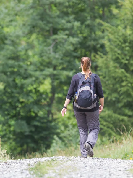 Hiker, young woman with backpack — Stock Photo, Image