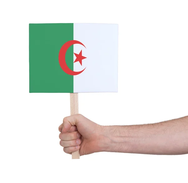 Hand met kleine kaartje - vlag van Algerije — Stockfoto