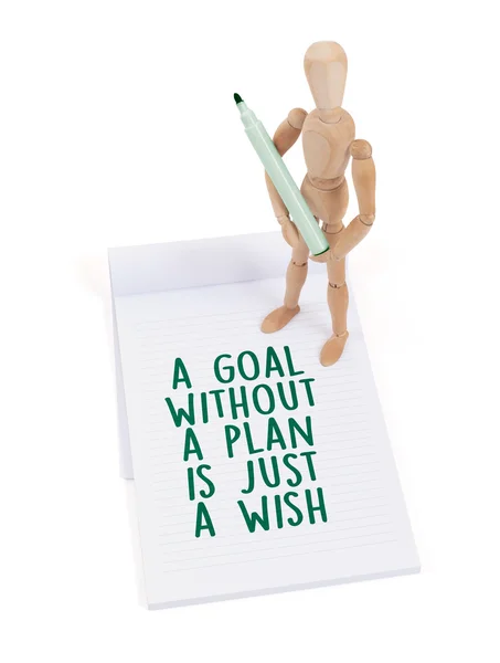 Wooden mannequin writing - Goal without a plan — Stock Photo, Image