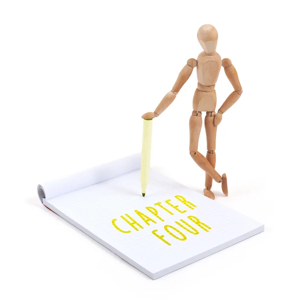 Wooden mannequin writing - Chapter four — Stock Photo, Image