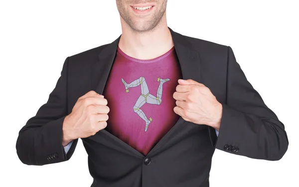 Businessman opening suit to reveal shirt with flag — Stock Photo, Image