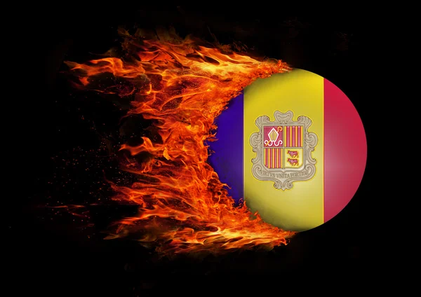 Bandeira com rasto de fogo - Andorra — Fotografia de Stock