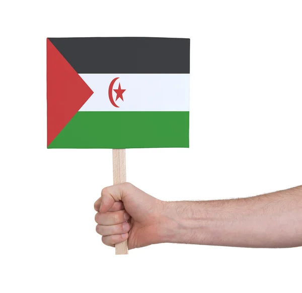 Ruka drží malé karty - vlajka západní Sahara — Stock fotografie