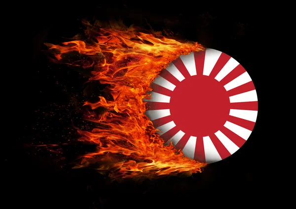 Flagge mit einer Spur von Feuer - Japan — Stockfoto