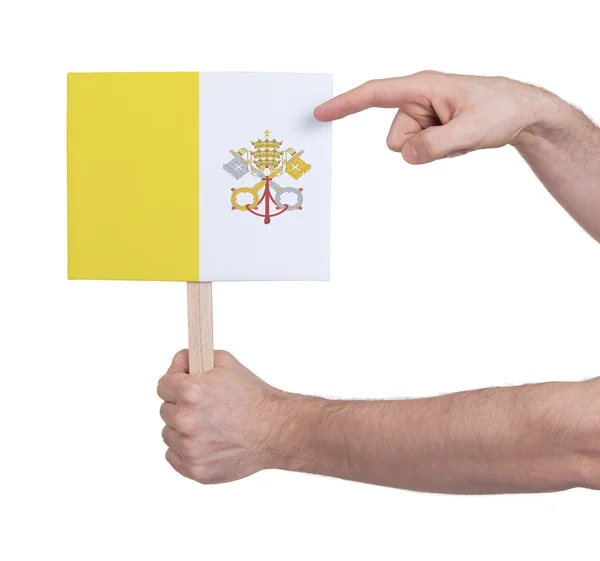 Ręka gospodarstwa małe karty - flaga Watykanu — Zdjęcie stockowe