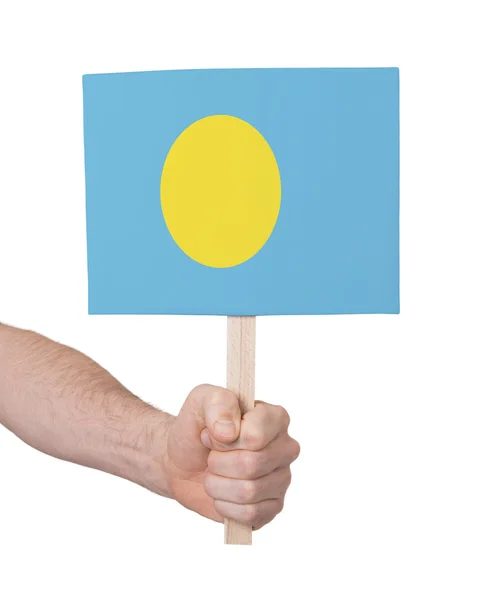 Mão segurando cartão pequeno - Bandeira de Palau — Fotografia de Stock