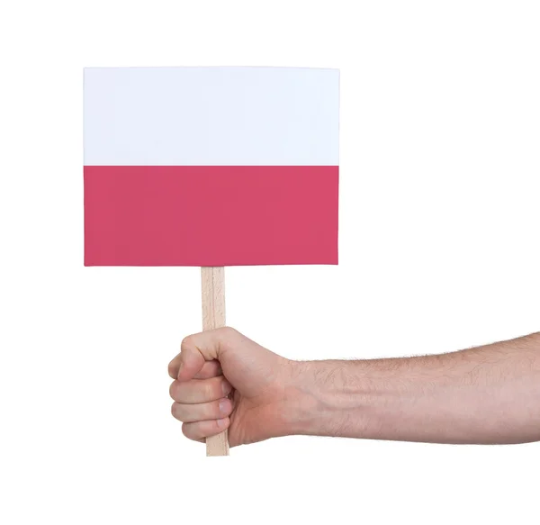 Mão segurando cartão pequeno - Bandeira da Polônia — Fotografia de Stock
