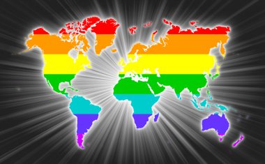 Arka plan üzerinde yıldız patlaması ile Dünya Haritası