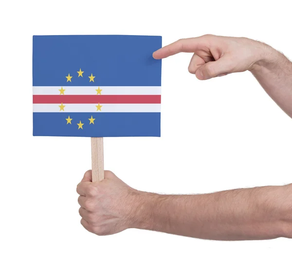 Mão segurando cartão pequeno - Bandeira de Cabo Verde — Fotografia de Stock