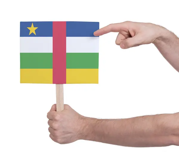 Ręka gospodarstwa małe karty - flaga z Republiki Środkowoafrykańskiej — Zdjęcie stockowe