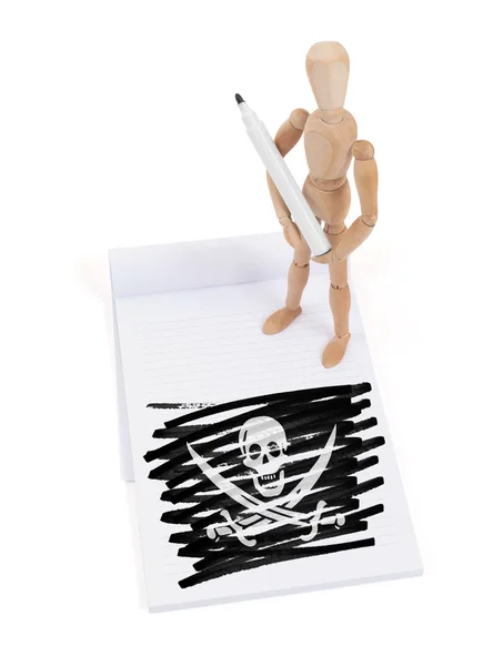 Wooden mannequin made a drawing - Pirate — Stock Photo, Image