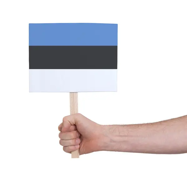 Mão segurando cartão pequeno - Bandeira da Estónia — Fotografia de Stock
