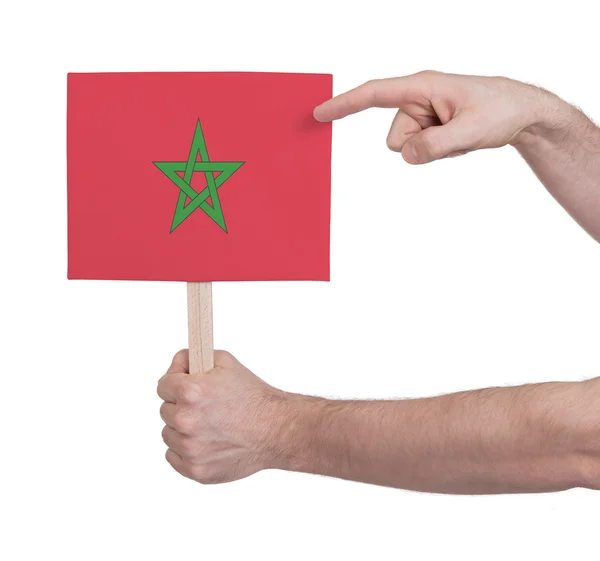 Ręka gospodarstwa małe karty - flaga Maroka — Zdjęcie stockowe