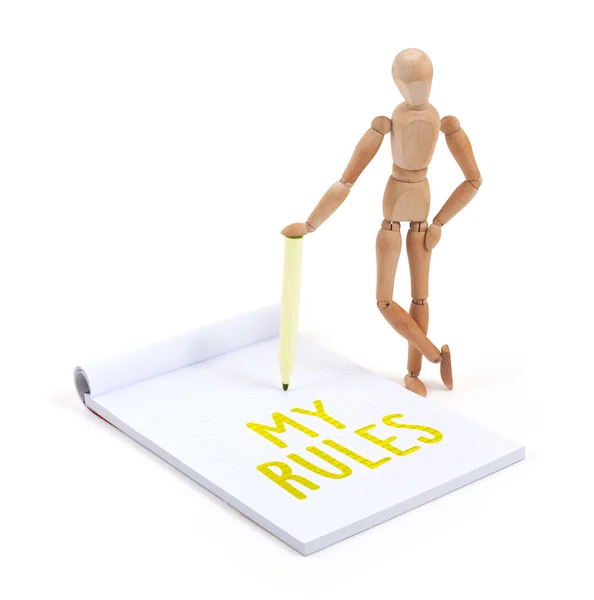 Wooden mannequin writing - My rules — Stock Photo, Image
