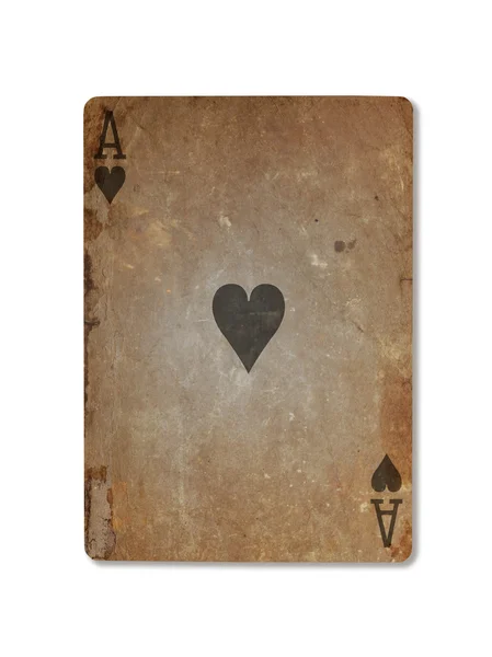 Mycket gamla spelkort, ess i hjärtan — Stockfoto