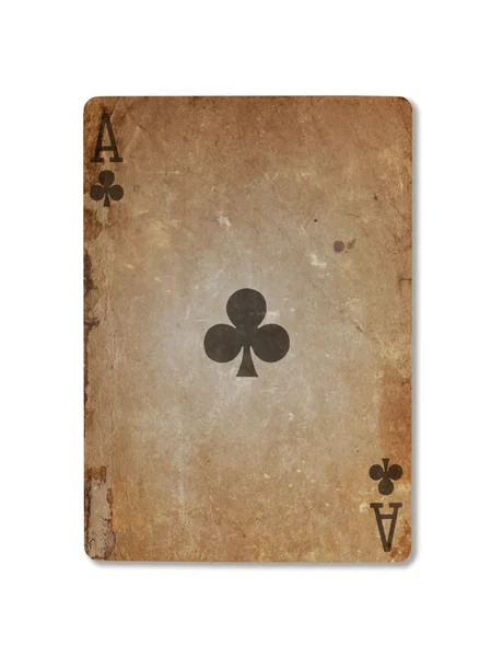 Très vieille carte à jouer, as de clubs — Photo